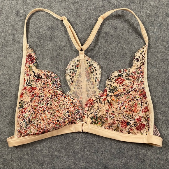 Victoria's Secret Floral Lace Racerback Bralette in Beige w/ Multicolors Small - Picture 3 of 6